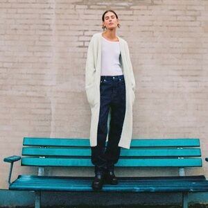 ZARA  Mint Wool Alpaca Blend Cardigan Oversized Open Front Patch Pockets XS - S